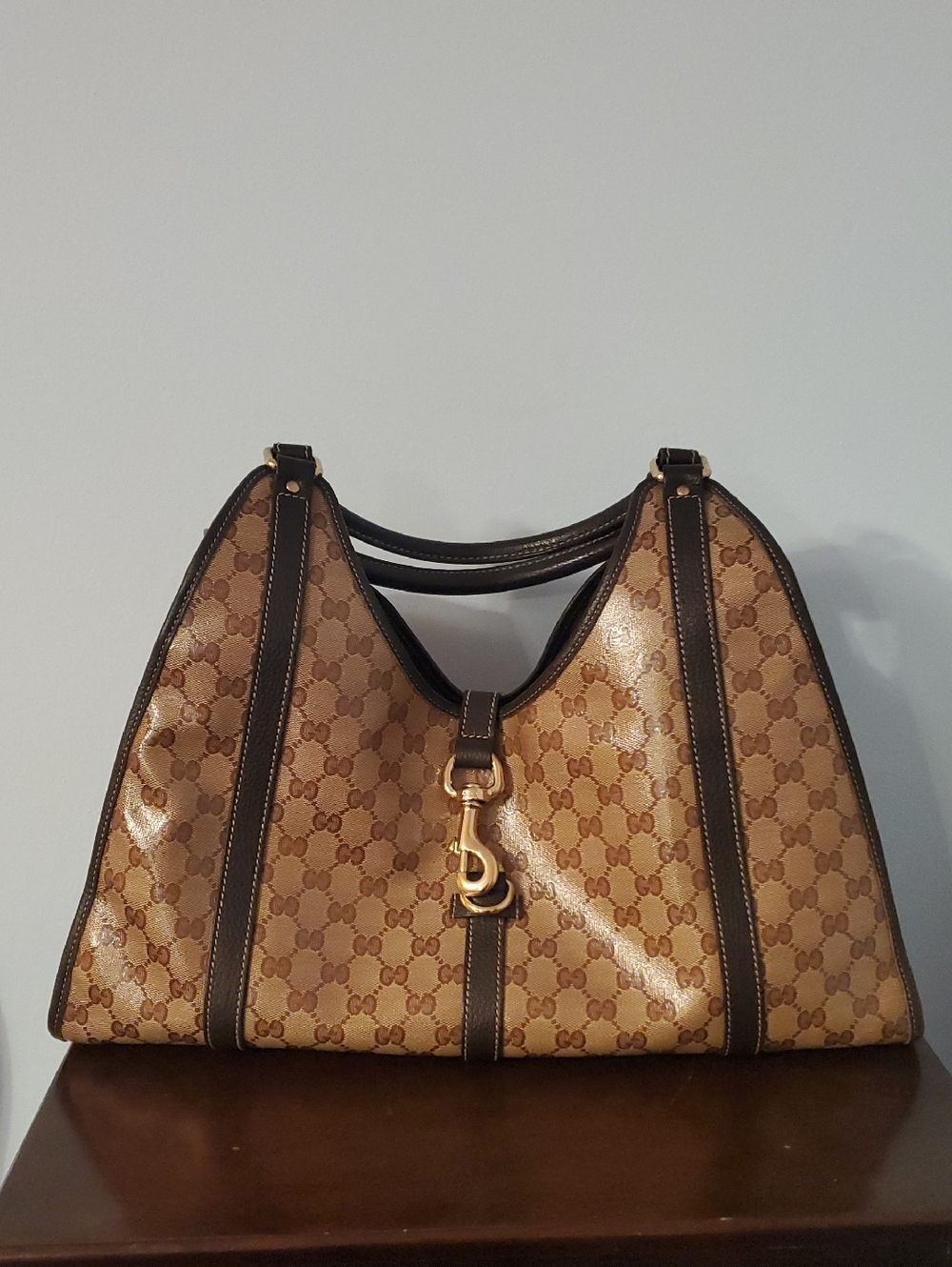 Gucci Brown/Tan Monogram Tote with Dark Brown Trim